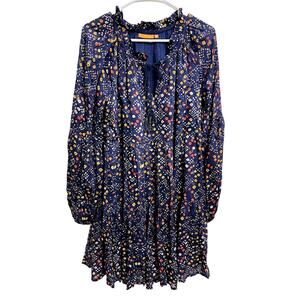 Oliphant Tuckernuck Floral Balloon Sleeve Short Tiered Dress Size M Boho Hippie